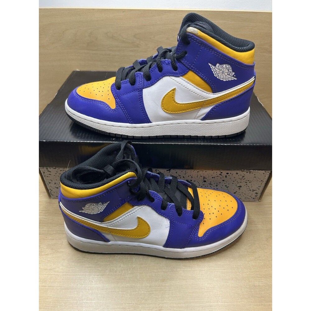 Nike Air Jordan 1 Mid GS Lakers Purple Yellow Sneakers DQ 8423-517 Sz 4.5Y
